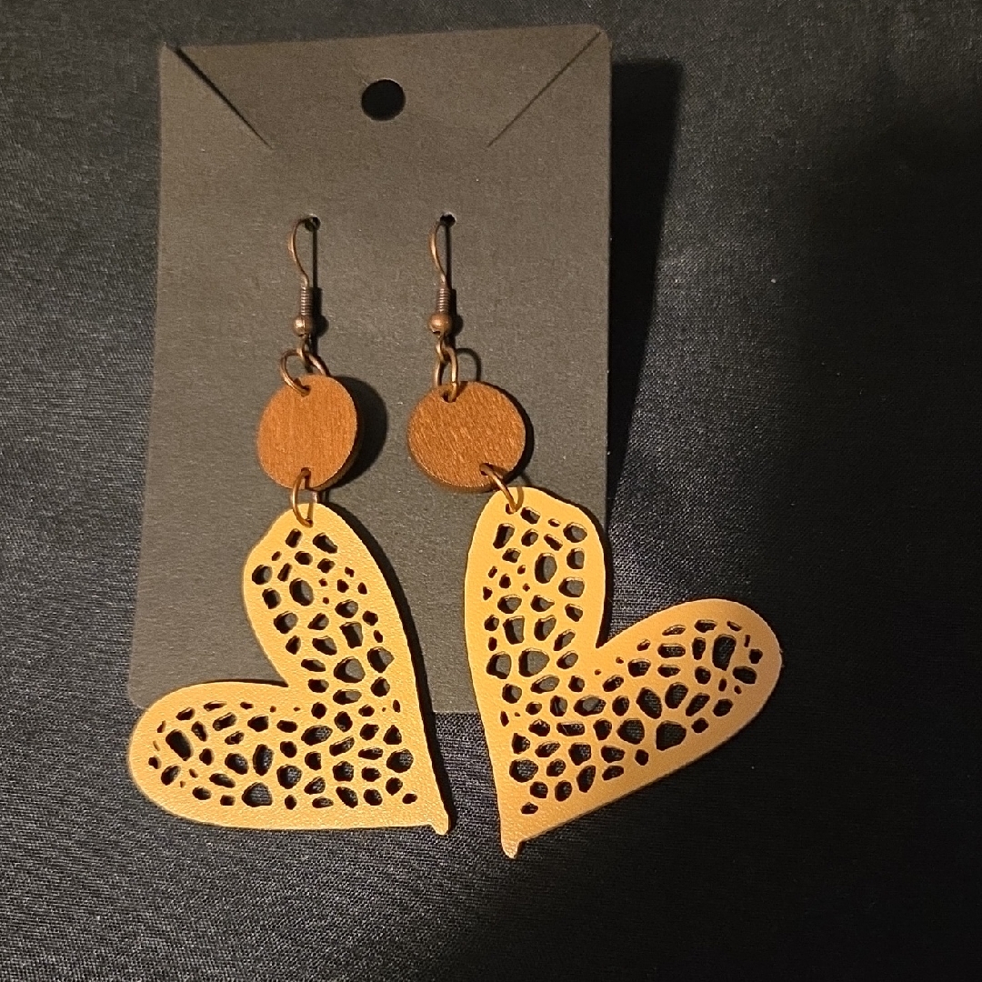 Elegant Brown And Gold Heart Earrings 5$